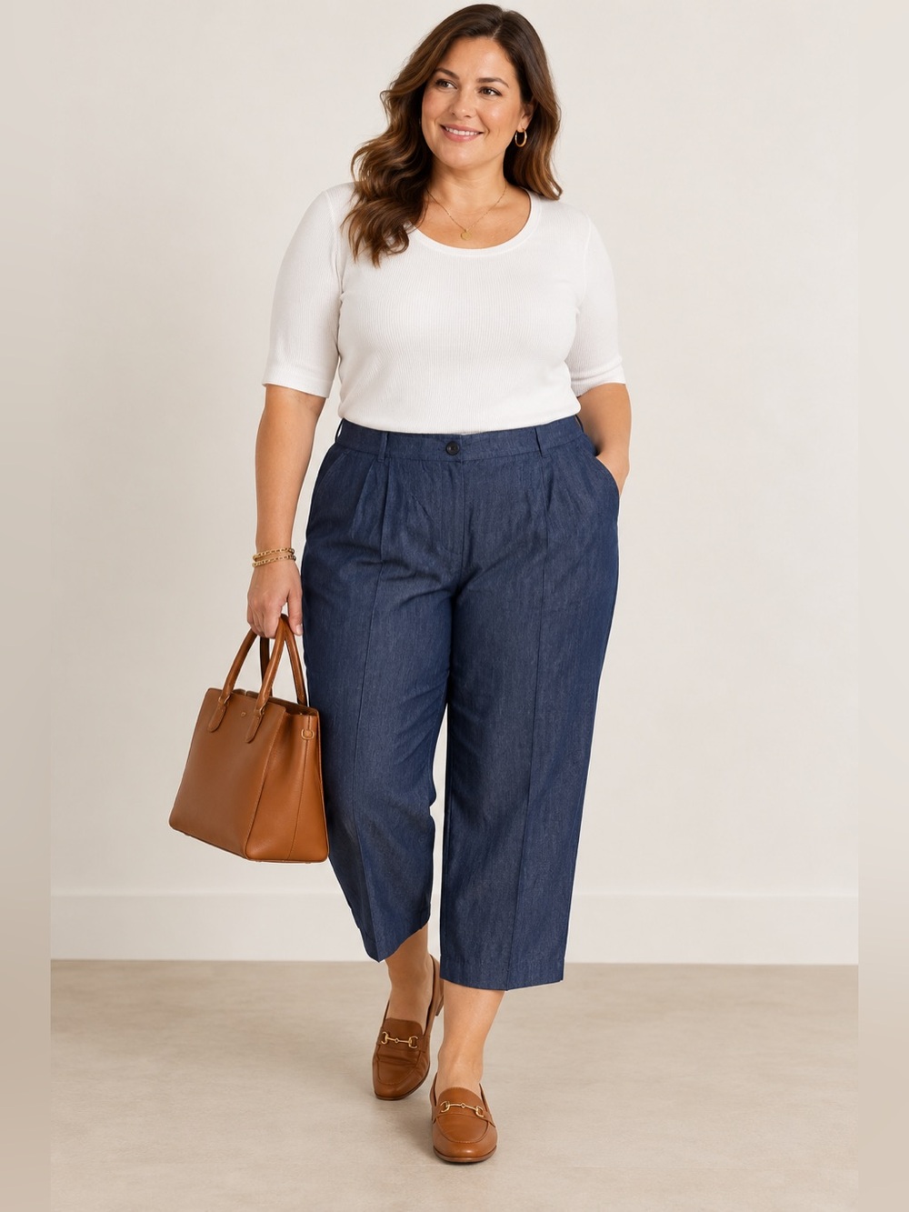 New Directions Woman Blue Button Zip Capris Size 20W NWT Ins 21” Coastal